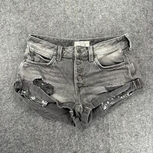 We The Free Denim Shorts Size 25 Distressed Frayed Button Fly Gray